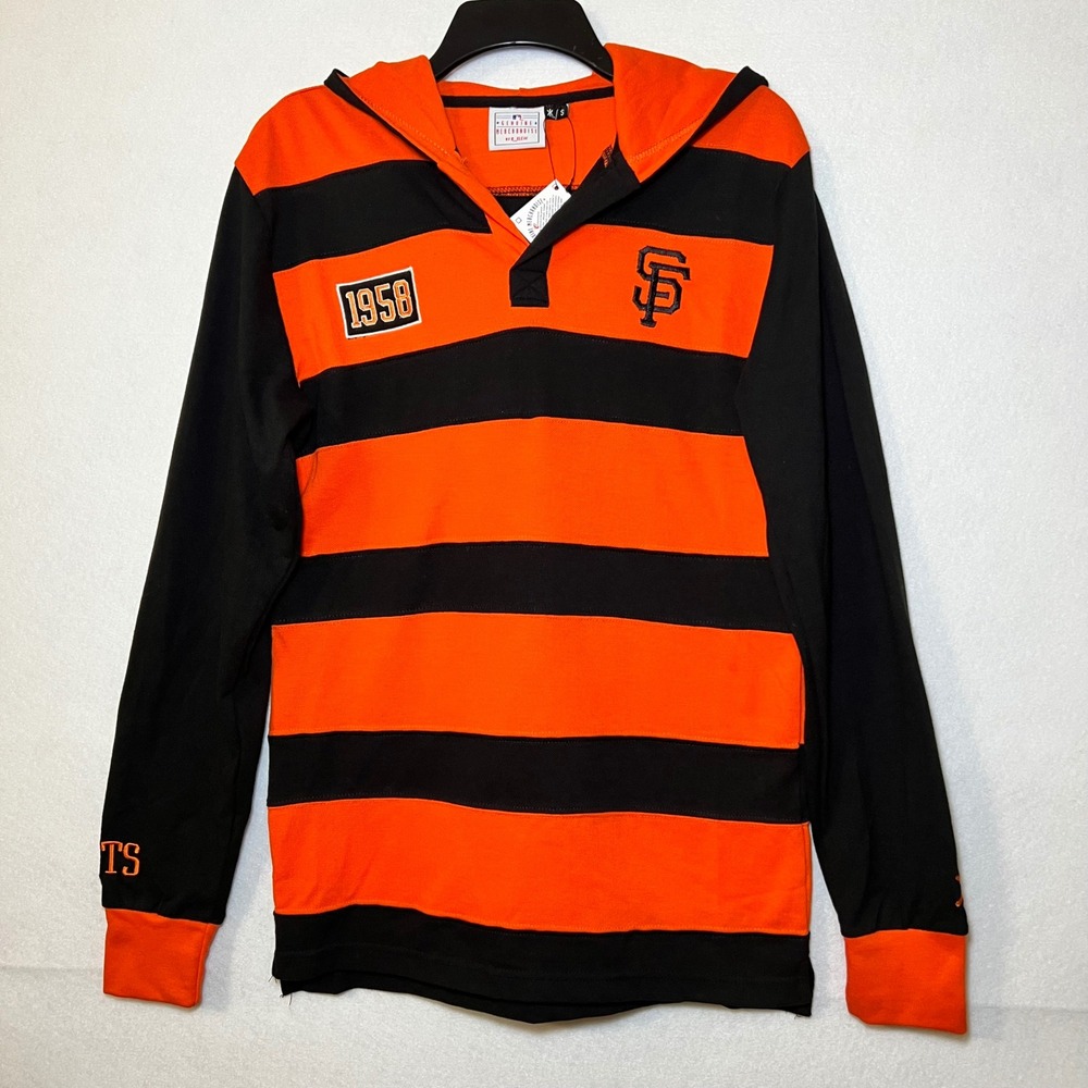 San Francisco Giants Klew Hooded Rugby Shirt Orange Black MLB 1958 Blokecore S